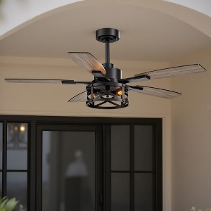 Siljoy 52-in Rustic Cage Ceiling Fan with Walnut or Black Color Blades Ceiling Fan With Lights - Remote Included - 1 of 4