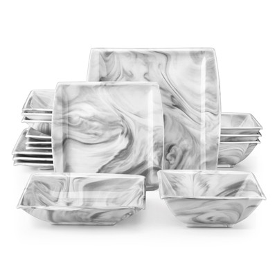 vancasso 16 Piece Ivory White Square Plates and Bowls Sets, Porcelain Dinnerware Set with Dinner Plates, Dessert Plates, Soup Plates and Bowls for 4
