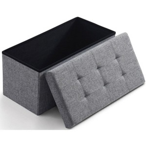 Ornavo Home Foldable Tufted Linen 30" Inch Bench Storage Ottoman - 1 of 4
