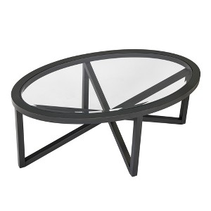 Anybear Modern Simple Glass Coffee Table with Solid Wood Base - 1 of 4