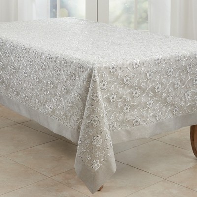 Saro Lifestyle Floral Design Embroidered Tablecloth