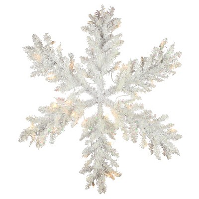 National Tree Company 32" White Iridescent Tinsel Snowflake with Battery Operated Warm White LED Lights