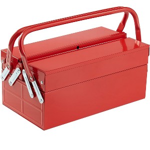 VEVOR Metal Tool Box, 14-inch, 2-Tier 3-Tray Portable Folding Tool Chest Organizer with Handle & Lock Hole, Powder Coated Steel, Red - 1 of 4