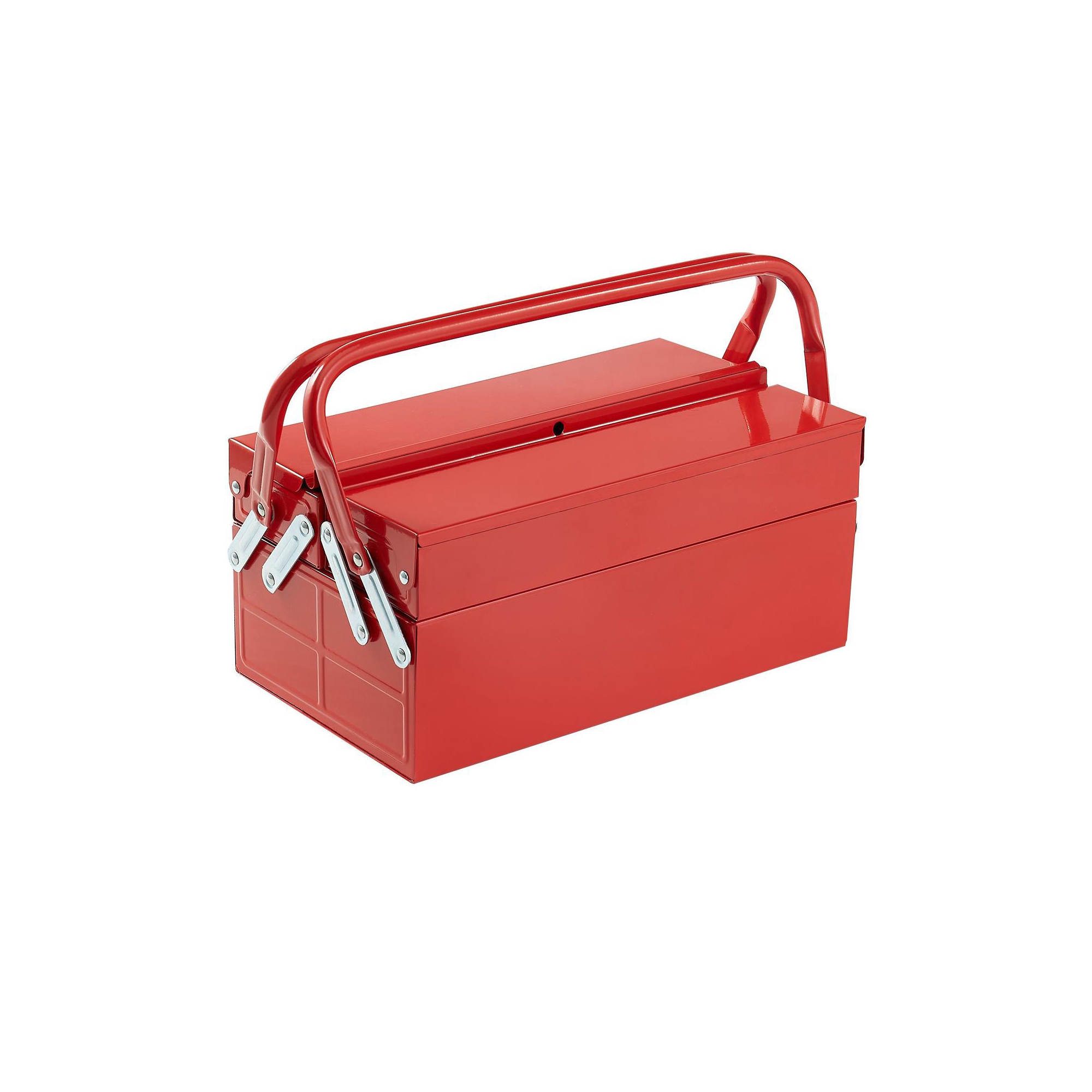 VEVOR Metal Tool Box, 14-inch, 2-Tier 3-Tray Portable Folding Tool Chest Organizer with Handle & Lock Hole, Powder Coated Steel, Red