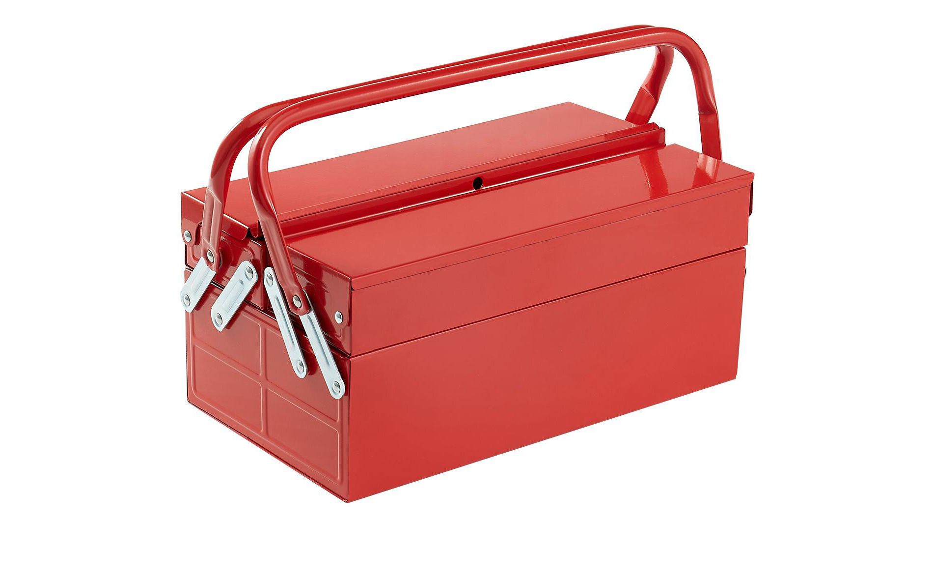 VEVOR Metal Tool Box, 14-inch, 2-Tier 3-Tray Portable Folding Tool Chest Organizer with Handle & Lock Hole, Powder Coated Steel, Red