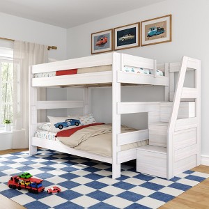 Modern Farmhouse Queen Over Queen Bunk Bed With Staircase - 1 of 4