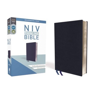 NIV, Thinline Bible, Bonded Leather, Navy, Red Letter Edition - by  Zondervan (Leather Bound)