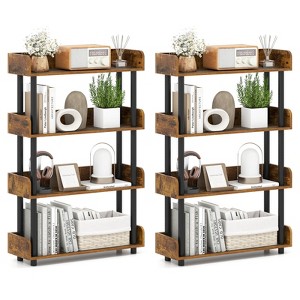 Costway 1/2 PCS 4-Tier Bookshelf with Anti-Tipping Kit Industrial Storage Unit for Living Room Rustic Brown/Black - 1 of 4