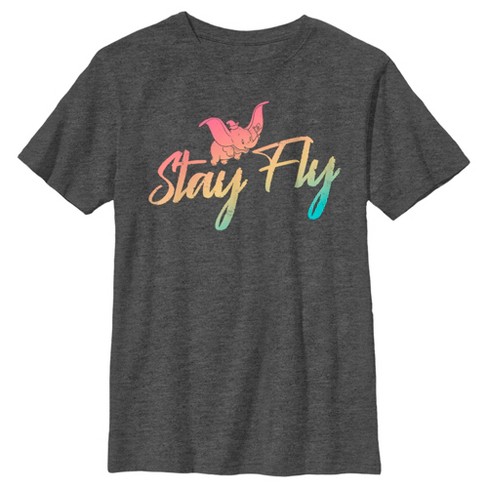 Boy's Dumbo Stay Fly Rainbow T-Shirt - Charcoal Heather - Large
