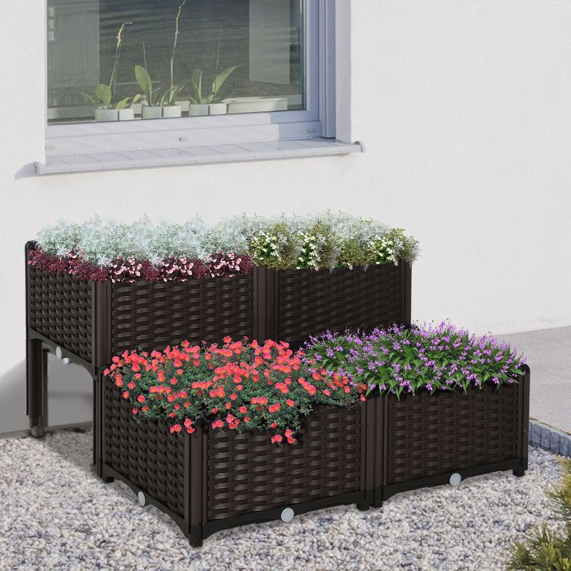 Outsunny Plastic Raised Garden Bed Planter Raised Bed with Self-Watering Design and Drainage Holes for Flowers, 3 of 7