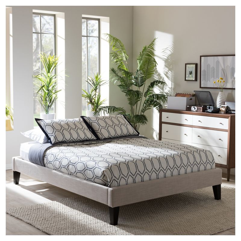 Full Lancashire Modern and Contemporary Linen Fabric Upholstered Bed Frame with Tapered Legs Beige - Baxton Studio, 5 of 6