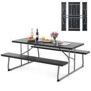 Tangkula Folding Picnic Table w/ 2 Benches 6 FT Camping Table Set w/ Metal Frame - 1 of 4
