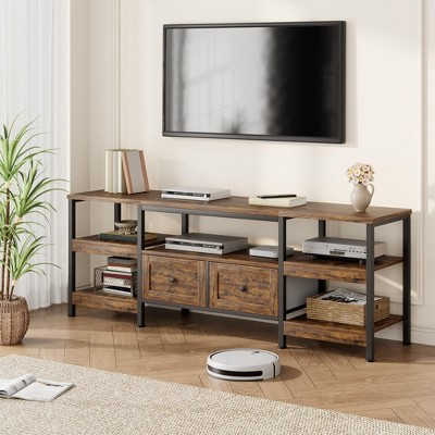 Homhougo 63" Modern-Industrial TV Stand with 2 Fabric Drawers, Entertainment Center for TVs Up to 65" Brown