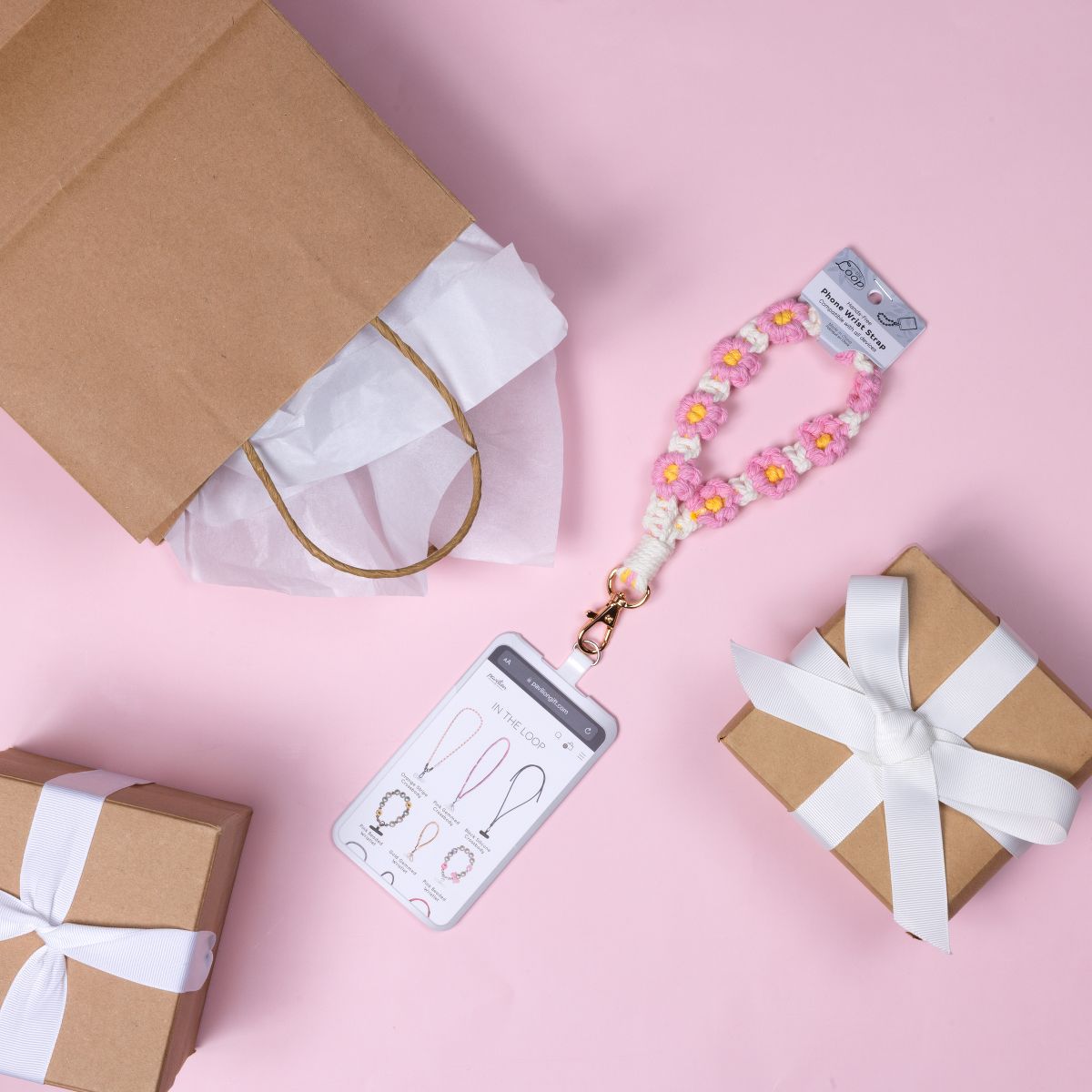 Pavilion Gift Company - Cherry Blossom Wristlet - Crocheted Hands-Free Wrist Strap - Cell Phone Accessories - thumbnail 4