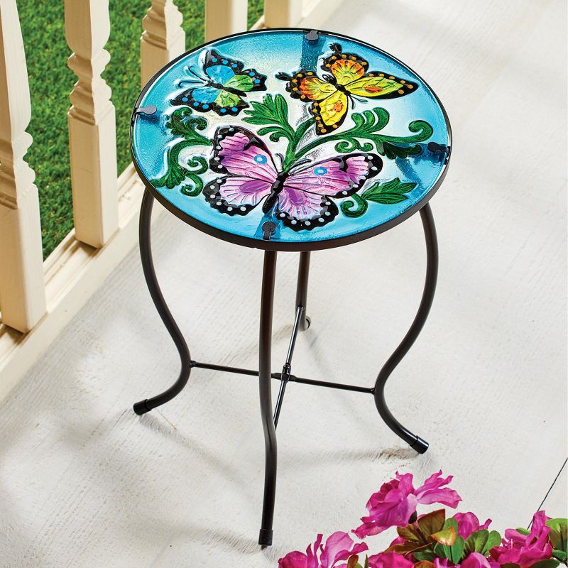 Collections Etc Pretty Butterfly Accented Round Glass Top Table 10.25 X 10.25 X 15 N/A, 2 of 3