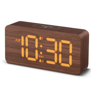 Aoibox Wooden Digital Alarm Clock with Large Numbers, Dimmable Dual Alarm for Bedside Desk, Loud Volume Control, Wood Decor for Home & Gifts - 1 of 4