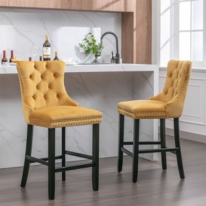 Kumasinova 26"H Contemporary Bar Stools with Botton Tufted High Back,Set of 2,Luxury Velvet Upholstered Barstools Rubberwood Dining Chairs - 1 of 4