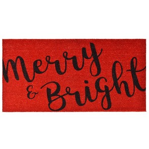 HomeRoots 30" X 48" Red And Black Christmas Merry and Bright Outdoor Coir Door Mat - 1 of 4