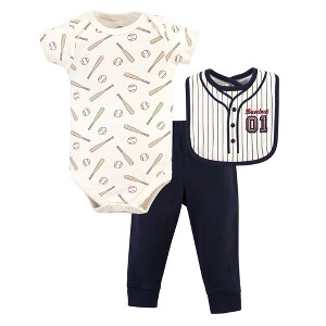 Little Treasure Baby Boy Bodysuit, Pant and Bib, Baseball - 1 of 1