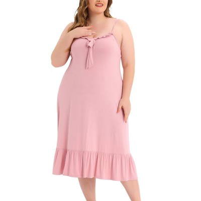 Agnes Orinda Women's Plus Size Nightgown Ruffle Hem Comfy Adjustable Strap  Sleepdress Pink 2x : Target