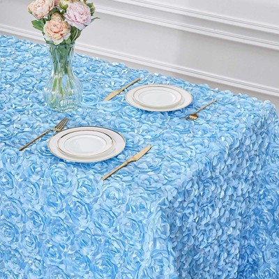 Wikineon Light Blue Rose Tablecloth 3D Floral Satin Rectangle Table Cloths 60x102 Inch for Wedding Birthday Party Outdoor Ceremony Floral Table Cloth