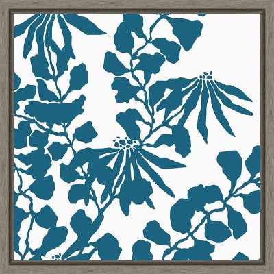 Amanti Art Aqua Trumpet vine Silhouette by Trish Sierer Canvas Wall Art Print Framed 16 x 16-in.