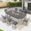 9-Piece Patio Set: Oval Table & 8 Chairs - Cast Aluminum, All-Weather/Umbrella Hole & Adjustable Legs for Balcony/Backyard - 2 of 4