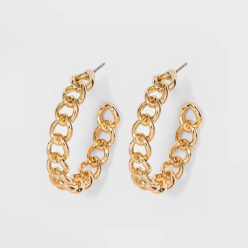 Gold Ear Cuff with Triple Ball Chain Stud Earring