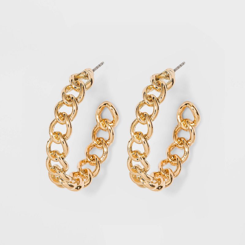 Frozen Chain Hoop Earrings - A New Day&#8482; Gold, 1 of 5