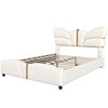 CAVINAS Modern Butterfly-Shaped Platform Bed Frame with Upholstered Headboard, PU Leather & Solid Wood Queen Bed Frame with Gold Metal Decor - 4 of 4