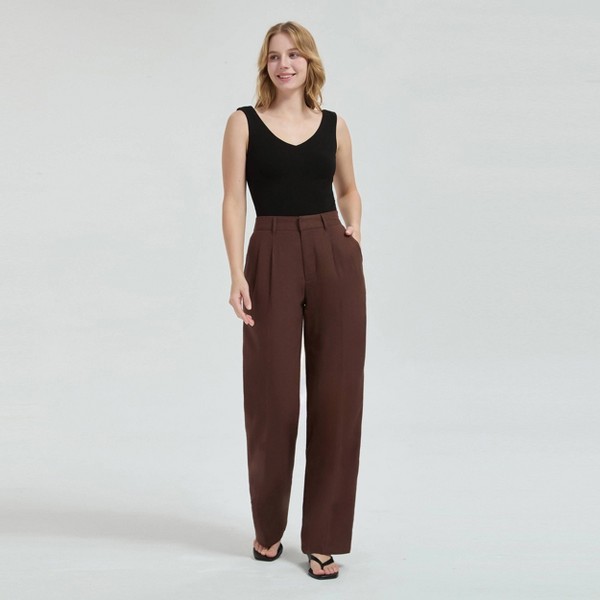 Pantalones plisados de mezcla de lino de tiro alto para mujer - A New Day™ 2