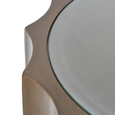 Valentina Scalloped Edge Round Accent Table in Bronze with Glass Top