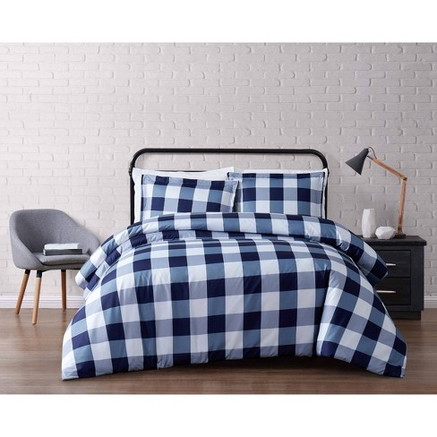 Truly Soft Everyday Full Queen Buffalo Plaid Duvet Cover Set Navy