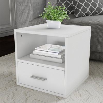 Hastings Home Cube End Table with Drawer, White