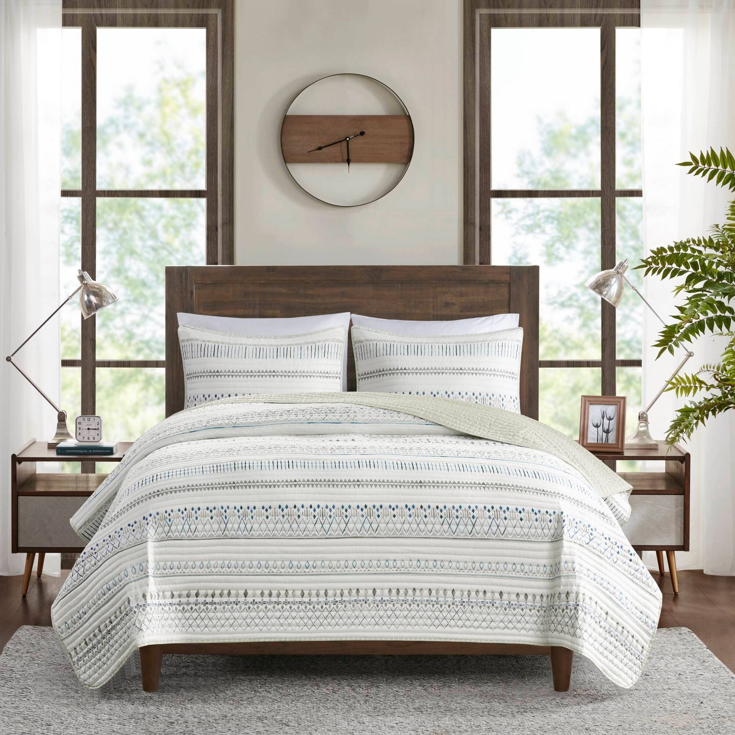 Постельное бельё Madison Park 5pc Full/Queen Levi Printed Seersucker Comforter with Throw Pillows Bedding Set Taupe — фото 3