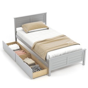 Infans Twin Wooden Platform Bed Frame with Two Storage Drawers Slats Support Gray - 1 of 4