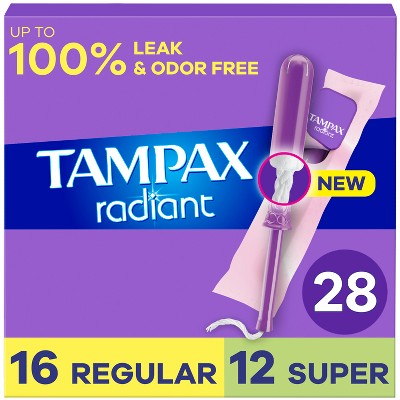 Tampax Radiant Duopack Regular/Super Absorbency Unscented Plastic Tampons