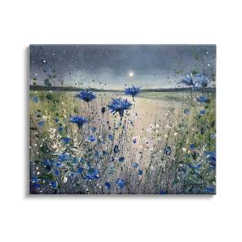 Stupell Industries Blooming Blue Flowers Night Moon Canvas Wall Art