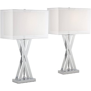 Possini Euro Design Proxima 28" Tall X-Shaped Modern Table Lamps Set of 2 Silver Chrome Finish Metal White Shade Living Room Bedroom Bedside - 1 of 4