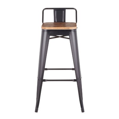Rustic Industrial Black Metal and Bamboo Swivel Counter Stool, Set of 2