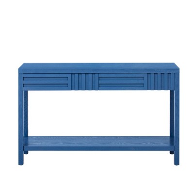 Vynxaria Entryway Console Table with Double Drawers and Bottom Shelf  Fir Wood Legs, Ash Veneer Finish, Easy Assembly