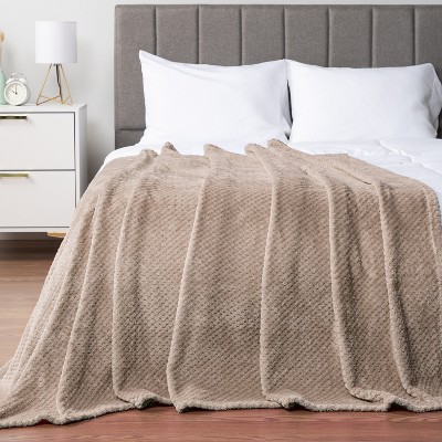 Taupe Twin Size Fleece Waffle Textured Blanket