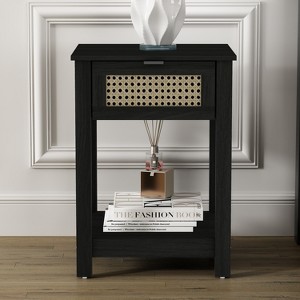 Galano Idiana 1-Drawer Nightstand with Laminated Rattan (23.2 in. H x 16.5 in. W x 15.4 in. D) in Oslo Oak, Black Oak - 1 of 4