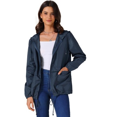 INSPIRE CHIC Women's Adjustable Drawstring Waterproof with Hood Windbreaker Lightweight Raincoats with Pockets