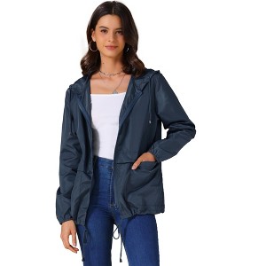 INSPIRE CHIC Women's Adjustable Drawstring Waterproof with Hood Windbreaker Lightweight Raincoats with Pockets - 1 of 4