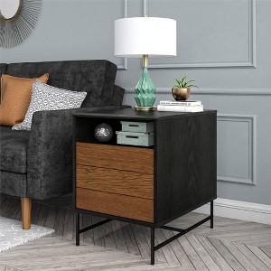 ORRD  End Table with Charging Station, Industrial Rustic Nightstand with Hidden Storage & Wire Management - 1 of 4