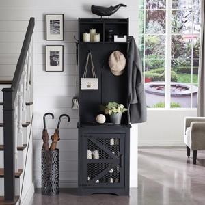 SinCiDo Shoe Racks with Shoe Cubbies & Coat Hooks, Farmhouse Entryway Hutch - 1 of 4