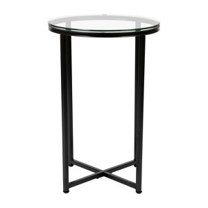 Flash Furniture Greenwich Collection End Table - Modern Clear Glass Accent Table with Crisscross Matte Black Frame - 1 of 4