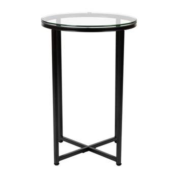 Flash Furniture Greenwich Collection End Table - Modern Clear Glass Accent Table with Crisscross Matte Black Frame