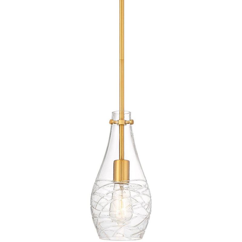 Possini Euro Design Soft Gold Mini Pendant 5 1/2" Wide Modern Swirl Textured Clear Glass Shade Fixture for Dining Room House Foyer, 1 of 7